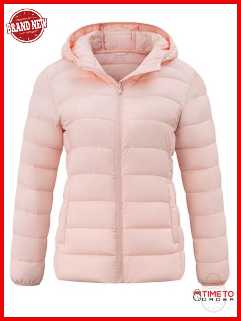 Quilted Down Jacket Lightweight Puffer Coat Hooded Short Winter